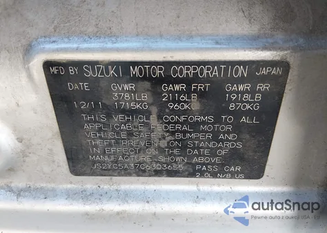 2012 Suzuki Sx4 Le/Le Popular из США, поврежденный, VIN JS2YC5A37C6303655